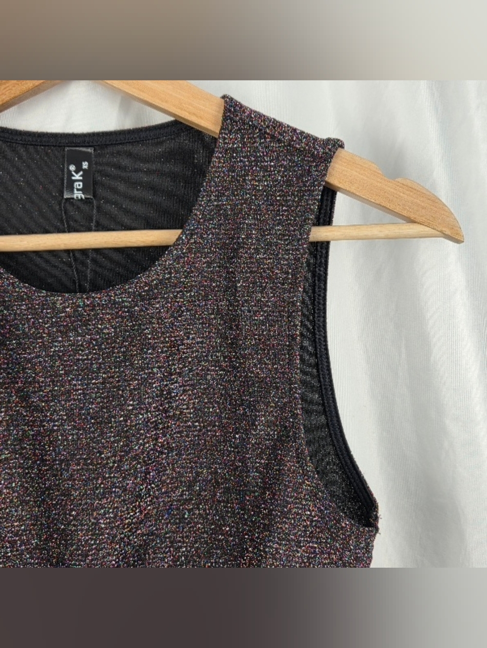 Allegra K Multicolor Metallic Sparkle Sleeveless Crop Top Black Lining Size XS - Picture 4 of 16